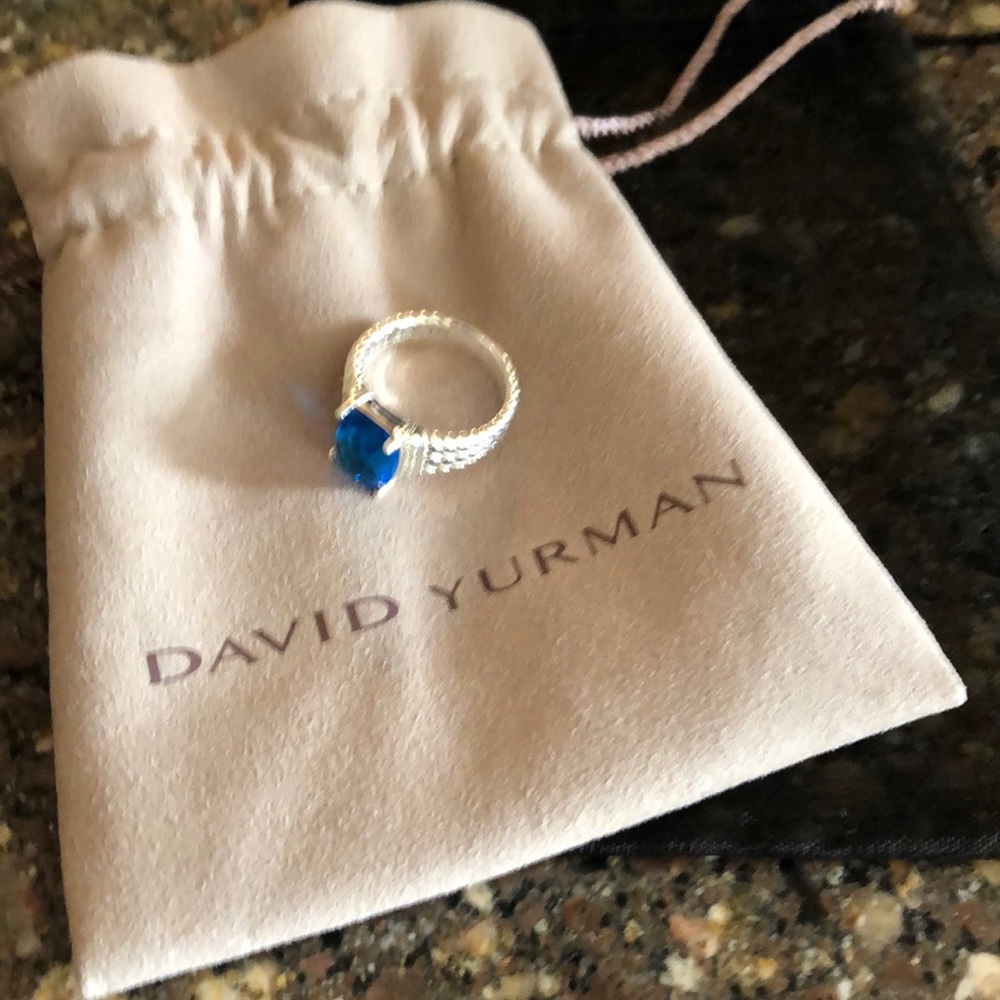 David Yurman Blue Topaz and Diamond Ring